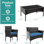 Patio Furniture, 4 Piece Conversation Set, Outdoor Wicker Rattan Table and Chairs, Sectional Sofa with Thick Cushion for Garden, Yard, or Porch, Black