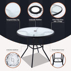 Nice C Outdoor Dining Sets, Patio Furniture Set, 8 Piece Set with Umbrella, Garden Outdoor Furniture Table Set with Tilted Removable Umbrella, Glass Table, and 6 Folding Chairs (Beige-6 Piece)