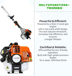 33cc 2-Cycle Gas Multi-Trimmer | 10-in-1 String Trimmer w/Rotatable 40” Pole Saw, Weed Eater Weed Wacker, Brush Cutter & Hedge Trimmer Gas for Lawn, Yard, Garden Care, All-in-one Garden Tool