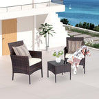 Patio Furniture Set 3 Pieces All-Weather Rattan Outdoor Furniture Patio Chairs with Tempered Glass Table for Porch Bistro Balcony Bistro Set(Brown/White)