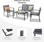 Shintenchi 4 Pieces Patio Furniture Set, Modern Design, Durable Steel Frame, Comfortable Textile Cushions, Easy to Move and Clean