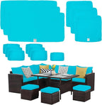 ClawsCover 13Pack Outdoor Seat and Back Cushions Replacement Covers Fit for 7Pieces Wicker Rattan Patio Furniture Set Sectional Couch with Dining Table and Ottoman,Turquoise-Include Cover Only