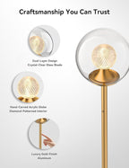 Tubicen Gold Floor Lamp with Dual-Globe Glass Shade Memory Function Art Decor 4-Stage Touch Control Dimmable Modern LED Corner Standing Floor Lamp for Bedroom Office Living Room Bedside