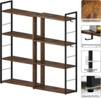 Corner Book Shelf 4 Tier Industrial BookShelf L Shaped Adjustable Bookcase Office Shelves Vintage Wooden Bookshelves for Living Room Bedroom library Rustic Brown