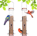 MIXXIDEA 2PK Metal Wild Bird Feeder Squirrel Proof for Outside Hanging - 6 Port Tube Transparent Finch Feeder With Steel Hanger (Antique Copper)