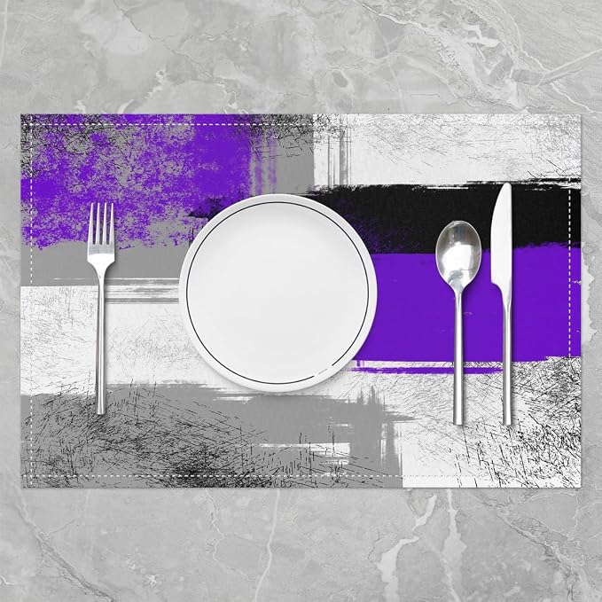 Feelyou Purple Black Grey White Placemats Set of 4 for Kids Boys Girls Abstract Placemat for Kitchen Dining Table Decor Indoor Outdoor 18"x12" Ombre Modern Table Place Mats, Decor Buffalo Check