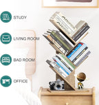 Tree Bookshelf, 5 -Tier Book Storage Organizer Shelves Floor Standing Bookcase, Wood Storage Rack for Office Home School Shelf Display for Cd/Magazine (French Oak Grey)