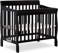 Aden 4-in-1 Convertible Mini Crib In Black, Greenguard Gold Certified, Non-Toxic Finish, New Zealand Pinewood, With 3 Mattress Height Settings