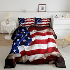 Erosebridal American Flag Comforter Set, United States Down Comforter Twin Size for Kids Boys Teens, USA Federations Stars Bedding Set Geometric Stripes Quilted Duvet for Bedroom, Blue White and Red