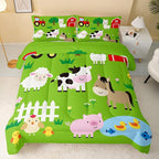 Farm Animal Comforter,Pig Cow Sheep Comforter Set for Kids Teens Girls Boys,3Pcs Bedding Set Printed Comforter with 2 Pillowcases,Down Alternative,Soft and Lightweight，Full Size