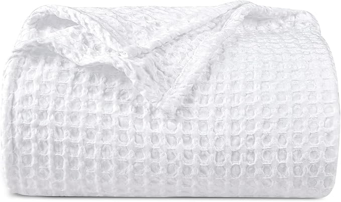 PHF Ultra Soft Waffle Weave Blanket Twin Size 66"x 90"- Washed Lightweight Breathable Cozy Woven Blanket for Bed - Aesthetic Decor for Couch Bedding Sofa Home Car - White