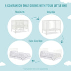 Edgewood 4-In-1 Convertible Mini Crib In White, JPMA Certified, Non-Toxic Finish, New Zealand Pinewood, With 3 Mattress Height Settings, Included 1" Mattress Pad