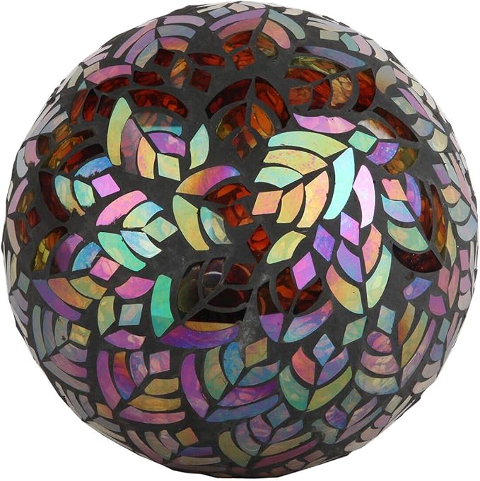 Lily's Home Colorful Mosaic Glass Gazing Ball, Designed with a Stunning Holographic Petal Mosaic Baroque Splendor Pattern to Bring Color to Any Home and Garden, Silver & Purple (10 Inches Dia.)