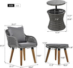 5-Pieces Outdoor Furniture Bistro Set with Wicker Cool Bar Table, Rope Weaving Patio Chairs and Ottomans for Porch Backyard Balcony Poolside, Onesize, Grey