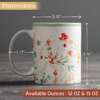Maison d' Hermine Coffee Mug with Handles Tea Cups (12 Ounce, Pack of 1) | Fine Bone China Coffee Mugs for Hot Beverages Cappuccino Latte Home Restaurant Hotel Spring Summer -Colmar - Green