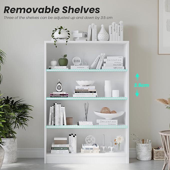 Farini 4 Shelf boockase Display Bookcase Freestanding Wooden Bookshelves for Home Office Living Room,48 Inch Height,White