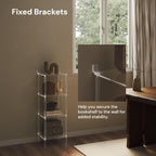 4 Tier Square Acrylic Bookshelf, Small Bookcase with Acrylic Fittings for Fixing to Wall, Corner Display Shelf for Living Room, Bedroom, Bathroom, Small Spaces, Clear, 11.6'' W x 34'' H
