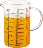 Ackers BORO3.3 Glass Measuring Cup-[Insulated handle | V-Shaped Spout]-Made of High Borosilicate Glass Measuring Cup for Kitchen or Restaurant, Easy to Read, 1000 ML (32 Oz, 4 Cup)