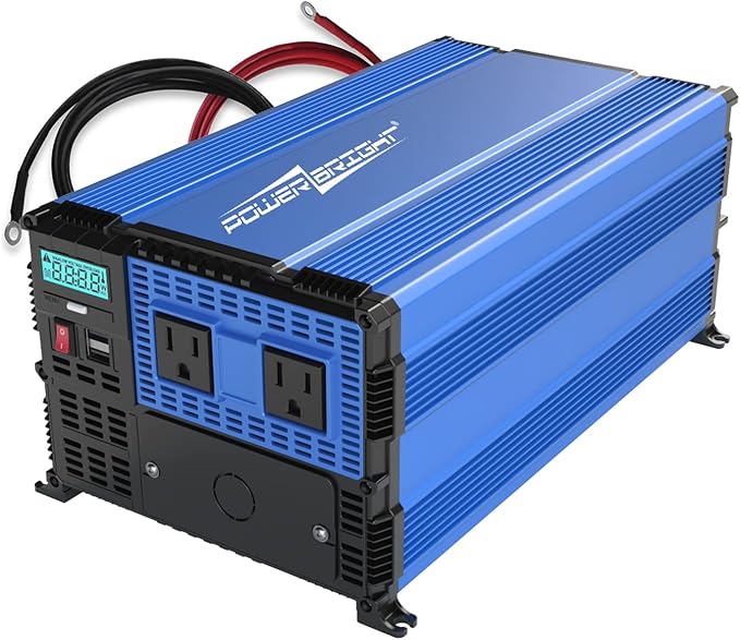 PowerBright 3000 Watts Power Inverter 12V DC to 120V AC Converter for RV, Truck, Off-Grid Inverter, Easy to Install Car Inverter, Dual 110V AC Outlets - Installation Kit Included - ETL Approved