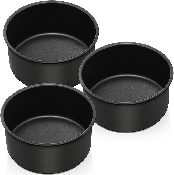 P&P CHEF 6 Inch Cake Pan Set, 3Pcs Non-stick Round Baking Cake Pans Tins | Stainless Steel Core & Nonstick Coating, Good for Baking Layer Tier Cakes for Birthday Wedding, Deep Side & One-piece Design