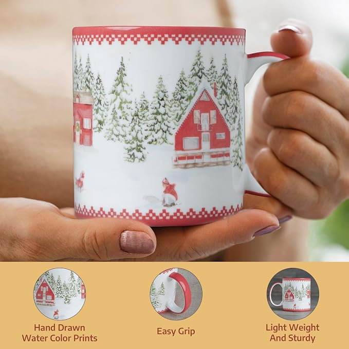 Maison d' Hermine Coffee Mug with Handles Tea Cups (15 Ounce, Pack of 1) | Fine Bone China Coffee Mugs for Hot Beverages Cappuccino Latte Home Restaurant Spring Summer -Rural Christmas - Jokkmokk