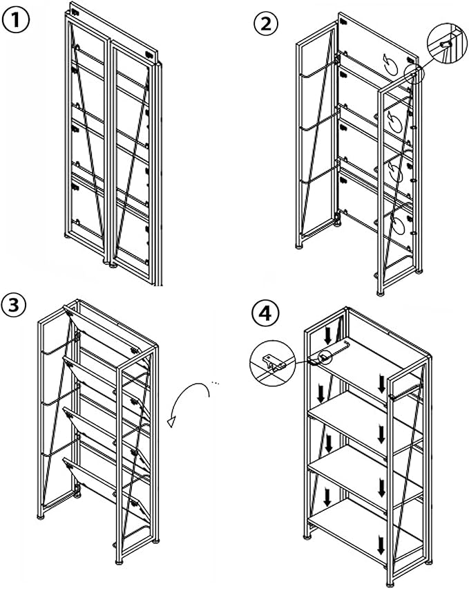 No-Assembly Folding Bookshelf Storage Shelves 4 Tiers Vintage Multifunctional Plant Flower Stand Storage Rack Shelves Bookcase for Home Office (Fire Board)
