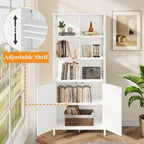 FATORRI Bookshelf with Doors, Modern Tall Bookshelf with Cabinet, Wood Book Shelf and Farmhouse Organizer Storage BookCase for Living Room (White Oak)