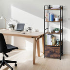 5 Tier Bookshelf with Storage, Bookcase with Drawers, Storage Shelves for Living Room / Home Office, Wood Shelves & Metal Shelf Organizer, Book Shelf for Bedroom, Tall & Ladder Bookshelf, Brown