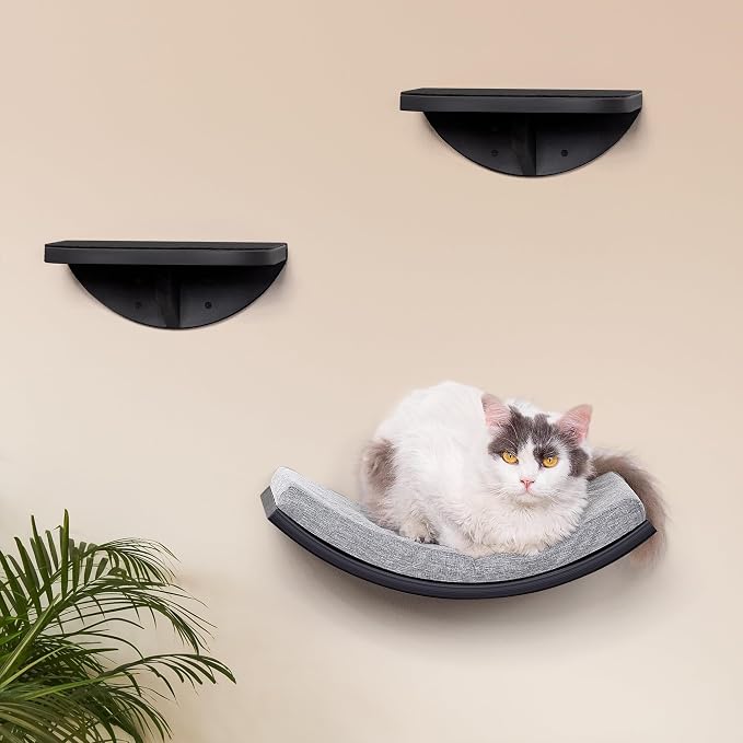 2-Piece Cat Wall Steps with Grey Felt Pads, Floating Cat Wall Perches and Climbing Steps, Wall Mounted Shelf for Small and Large Cats