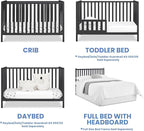 Delta Children Heartland 4-in-1 Convertible Crib, Black + Twinkle Galaxy Crib and Toddler Mattress (Bundle)