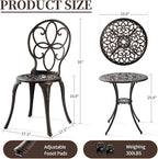3 Piece Outdoor Bistro Set, Cast Aluminum Bistro Table and Chairs Set, Weather Resistant Patio Metal Bistro Sets, Patio Table Set with Umbrella Hole for Balcony Backyard Garden