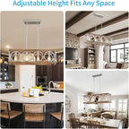 XINGQI Farmhouse Dining Room Chandeliers, Rectangle Vintage Hanging Lighting Fixtures, 4-Light Kitchen Island Lighting, Rustic Metal Chandelier Pendant Light, Antique Wood Grain XY082