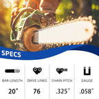 5 Pack 20 Inch Chainsaw Chain .325" Pitch .058" Gauge 76 Drive Links Fits Blue Max 53543, 52209, 8901, 8902, for Supmix 62cc, Stihl, Oregon and More (5 Chains)