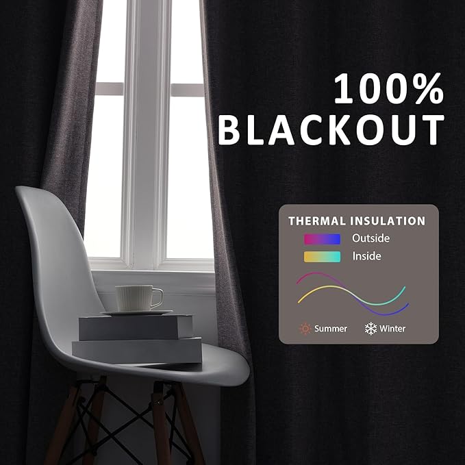 Macochico 100% Blackout Pinch Pleated Linen Curtains Thermal Window Treatments Sound Reducing Curtains for Bedroom Living Room Lilac Farmhouse Burlap Drapes with Tieback 52”Wx63”L 1 Panel