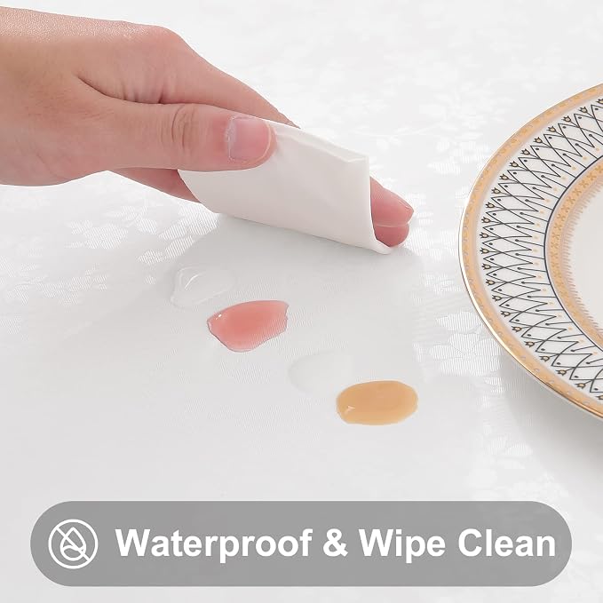Smiry Rectangle Table Cloth, Waterproof Heavy Duty Vinyl Tablecloths, Wipeable Washable Table Cover for Kitchen and Dining Room (White, 60" X 84") | Wipeable Washable Floral Embossed Table Cover for Kitchen and Dining Room, Indoor & Outdoor Use, White
