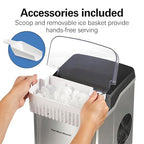 Hamilton Beach Bullet Countertop Ice Maker Machine, Makes 26 Lbs/Day, 9 Cubes Every 6 Minutes, Self-Clean Function, for RV, Office, Kitchen, Dorm, Makes 2 Sizes, Brushed Stainless Steel (86152)