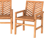 Walker Edison 2 Piece Outdoor Patio Chevron Wood Chair Set All Weather Backyard Conversation Garden Poolside Balcony, Set of 2, Brown