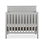 Ava 4-in-1 Convertible Mini Crib in Pebble Grey, 635-PG, Greenguard Gold Certified, Non-Toxic Finish, Comes with 1" Mattress Pad, with 3 Mattress Height Settings