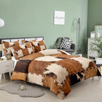Tailor Shop Brown Cow Print Comforter Set King, Farmhouse Cow Print Bedding in A Bag, Leather Stitching Rustic Cowhide Comforter with 2 Matching Pillowcases Bedroom Decor……