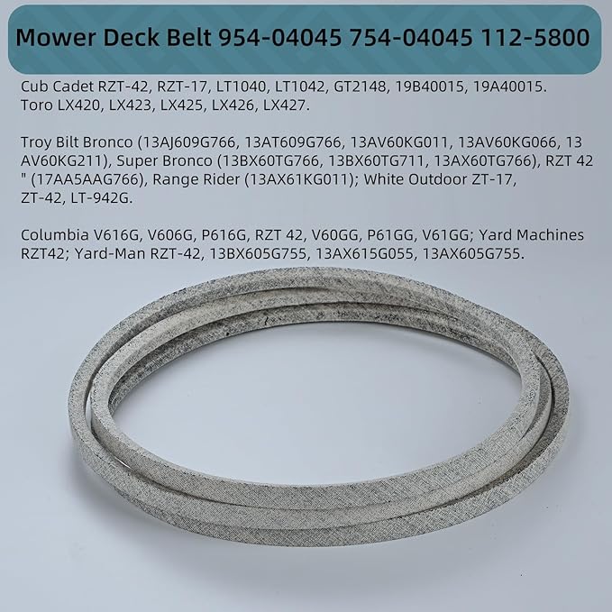 1/2 x 109'' Mower Deck Belt Replace for Cub Cadet MTD Troy Bilt Toro 954-04045 754-04045, Deck Belt 112-5800 LX420 LX425 LX426 LT1042 (954-04045)
