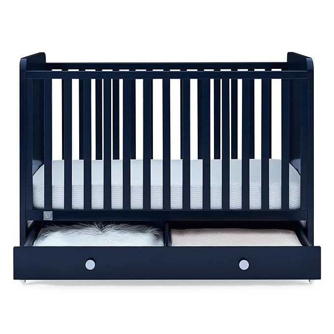 Delta Children babyGap Graham 4-in-1 Convertible Crib with Storage Drawer + Brannan Bear Bookcase with Bins + Brannan Bear Wall Shelf with 4 Hooks, Navy/Light Blue (Bundle)