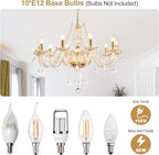 Modern Elegant 10 Lights K9 Crystal Glass Chandelier Golden Pendant Ceiling Lighting European Style for Dining Living Room Bedroom Transparent, 10 E12 Bulbs Required