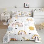 Erosebridal Girls Rainbow Bedding Set, Sun and Stars Comforter Set Full Size for Kids Boys Children Cartoon Style Cloud Bedding Comforters Girly Soft Microfiber Duvet Insert for Bedroom Decor