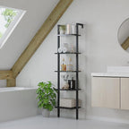 YMYNY 5 Tiers Narrow Ladder Bookcase, Industrial Wall Mounted Bookshelf, Open Display Rack with Metal Frame, Wooden Storage Shelves for Bedroom, Home Office, Living Room, Black, 70*17.3*11.8"UHBC015B
