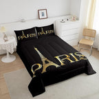Erosebridal Eiffel Tower Comforter Set, City Building of Paris Bedding Set Twin Size, Gold Black Duvet Sets for Kids Boys Girls Teens Bedroom, Soft Microfiber Bedding Comforters with 1 Pillow Case