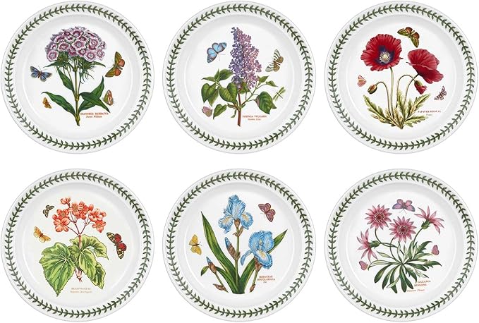 Portmeirion Botanic Garden 8.5" Salad Plates - Set of 6 | Assorted Floral Motifs | Fine Earthenware | Chip Resistant Glaze | Dishwasher, Microwave, Freezer, Oven Safe | Made in England