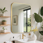 FARMER 22x30 Inch Gold Bathroom Mirror, Rectangle Vanity Mirror, Brushed Mirrors for Wall, Metal Frame Hanging Mirror with Round Corner for Bedrooms, Entryways, Living Rooms, Horizontal/Vertical