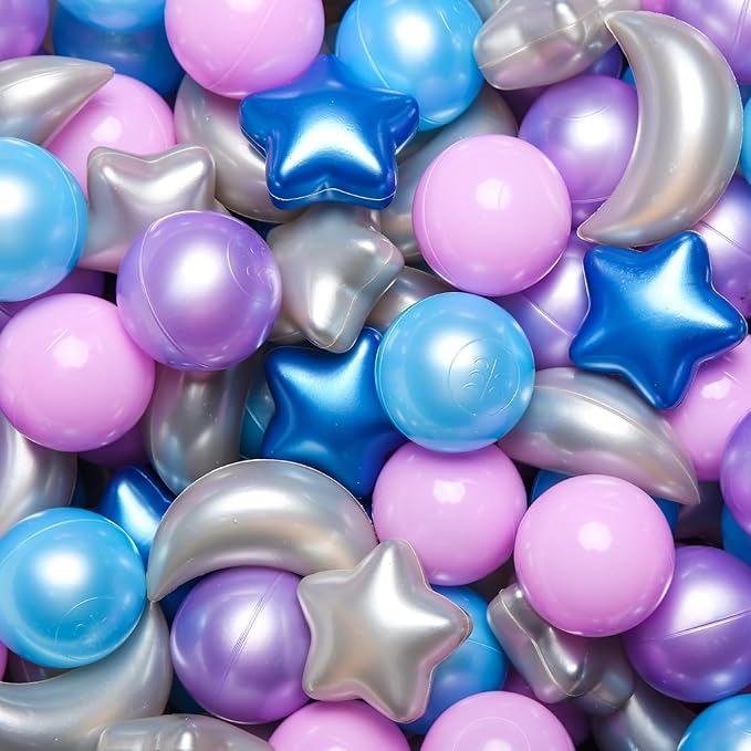 GOGOSO Ball Pit Balls Stars Moon Shapes Plastic Pitballs for Toddler Play Tent Baby Photo Props Kids Pool Water Toys Kiddie Pool Party Decor,Pearl Blue+Pearl Purple+Purple Gray,100PCS