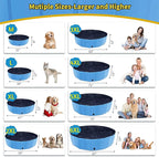 Foldable Dog Pool, 63" x 12" Kiddie Pool with Hard Plastic, Non-Slip Dog Bath Tub for Outdoor Backyard, Collapsible Dog Swimming Pool for Kids Dogs Pets (Blue)
