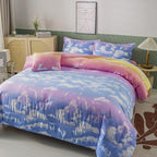 PERFEMET White Cloud Print Girls Comforter Set Queen Size 6 Pieces Teen Girl Tie Dye Bedding Set Colorful Rainbow Bed in A Bag Comforter Set with Sheets